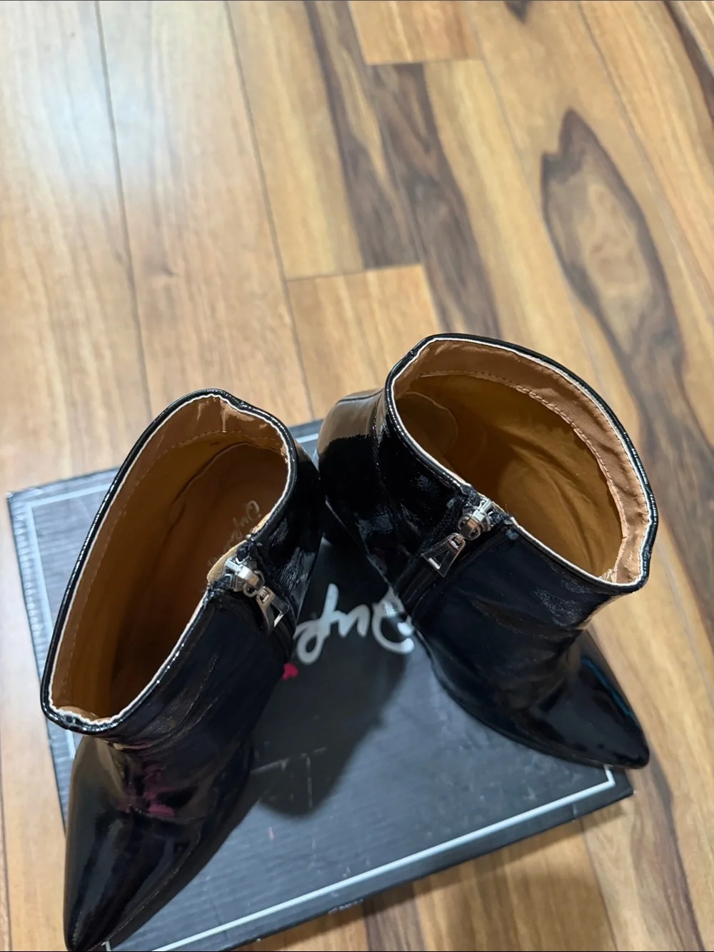 Patent Pointed-Toe Black Ankle Boots - Women's
